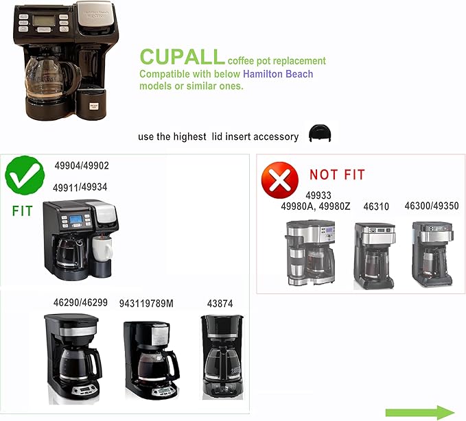 12-CUP Glass Replacement Coffee Carafe Compatible with Mr. Coffee, Black & Decker, Cuisinart and More, Black Close Handle