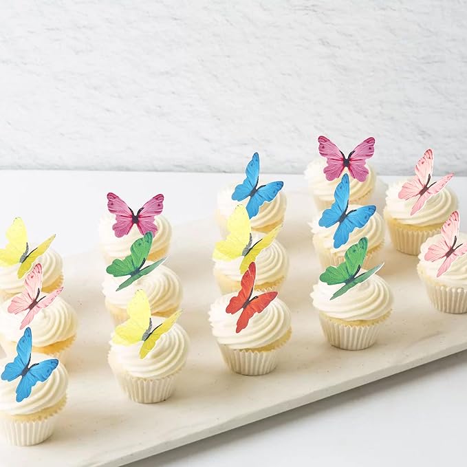 48 PCS Edible Butterfly Cupcake Toppers Wafer Paper Colorful Butterflies Cupcake Picks Edible Butterfly Birthday Decorations for Butterflies Theme Birthday Wedding Party Cake Decorations Supplies