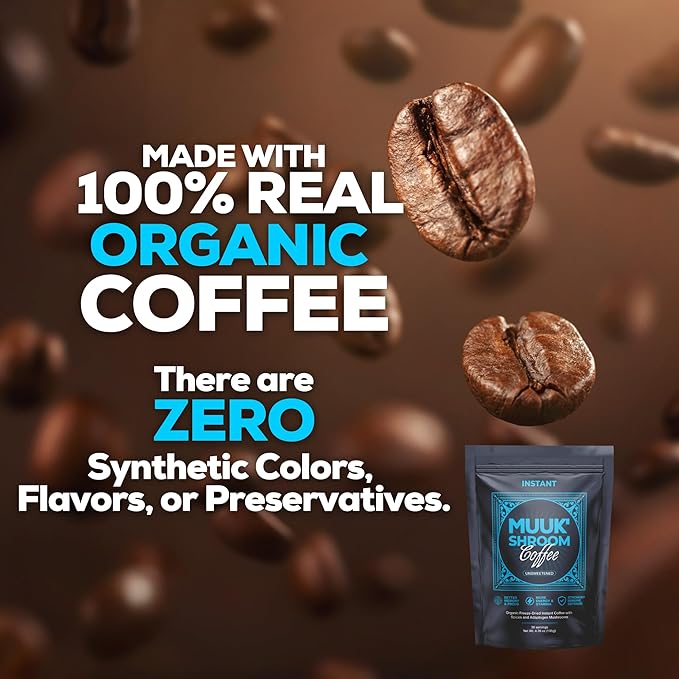 MUUK' SPICED COFFEE | Organic Mushroom Coffee | Cacao, Cinnamon & Cardamom | Adaptogen Mushroom Blend | Better Focus, More Energy and Stronger Immune Defense | 4.7oz (135g) 30 Servings