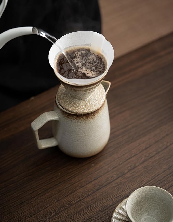 Pour Over Coffee Maker,Ceramic Coffee Maker With 100 pcs V60 Paper Filter竊?6oz/480ml Pour Over Coffee Dripper (Off White)