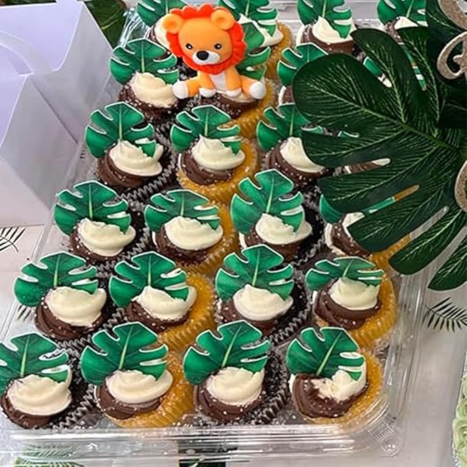 YOcity 48Pcs Edible Tropical Plam Leaves Cake Toppers Wafer Paper Tropical Palm Leaves Cupcake Toppers for Hawaii Theme Jungle Summer Party Birthday Wedding Baby Shower Cake Decoration