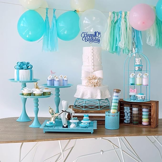 1 Pack Happy 10th Birthday Cake Topper Glitter Number 10 Ten Years Old Birthday Cake Pick Decoration for Celebrating 10th Birthday Anniversary Party Supplies Blue