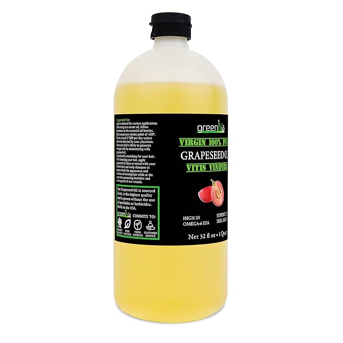 GreenIVe Grapeseed Oil Naturally Grown 100% Pure Cold Pressed Light Flavor High Tempurature Cooking 32oz