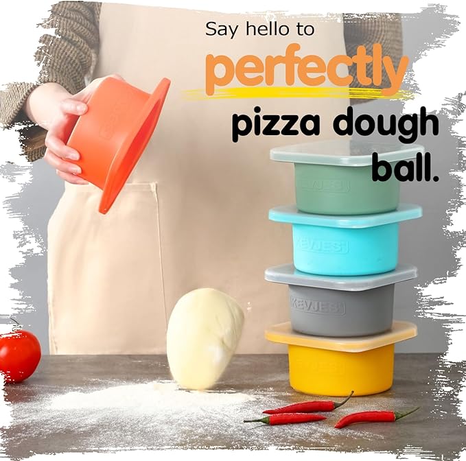 1000ml PLUS Pizza Sourdough Proofing Containers with Air-tight Lids for DIY family Artisan Pizza,Bread,Bagel-Food Grade Silicone -Freezer, Fridge, Dishwasher Safe-2 Pack (Green)