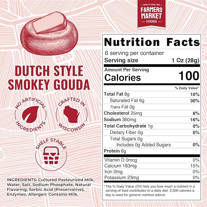 Farmers Market, Gluten Free, Keto, Paleo, Low Sodium, Zero Sugar, Wisconsin Cheese Gift Sets, 3-Pack, Dutch Style Smokey Gouda