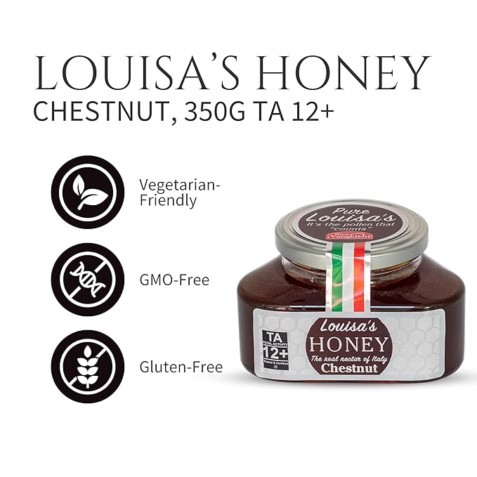 Louisa's Chestnut Honey | Award-Winning Italian Raw & Pure Honey | TA 12+ (MGO 354+) | 100% Traceable | Sustainably Sourced | GMO, Gluten & Allergen Free | 350g