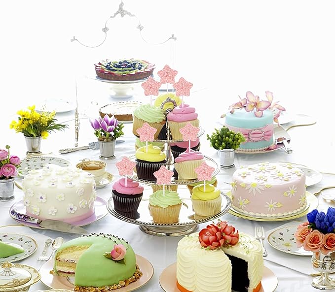 30 Pack Star Cupcake Topper Twinkle Twinkle Little Star Cupcake Picks Kids Birthday Wedding Engagement Baby Shower Cake Decorations Party Supplies Pink