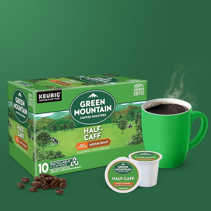 Green Mountain Coffee Roasters Half Caff, Keurig Single Serve K-Cup Pods, Medium Roast Coffee, 60 Count, (6 Packs of 10)