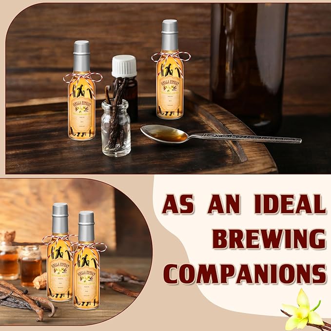 Tioncy 16 Pcs Vanilla Extract Bottles for Homemade Vanilla Jar Glass Bottle with Cap, Shrink Band, Sticker Syrup Gift Food Storage Canister for Bean Sauce Spice(Silver,5 oz)