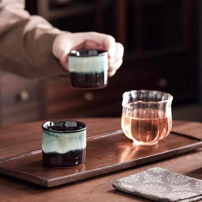 Japanese Tea Cups Set of 6 Ceramic Tea Cups, 2.5 Ounces Ceramic Cups, Matcha Cups (magic exterior)