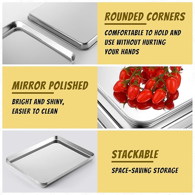 6 Pcs Baking Sheet Set Stainless Steel Cookie Sheet Cookie Baking Pan Bakeware Oven Tray Dishwasher Safe Commercial Grade Pans(16x12x1 Inch)