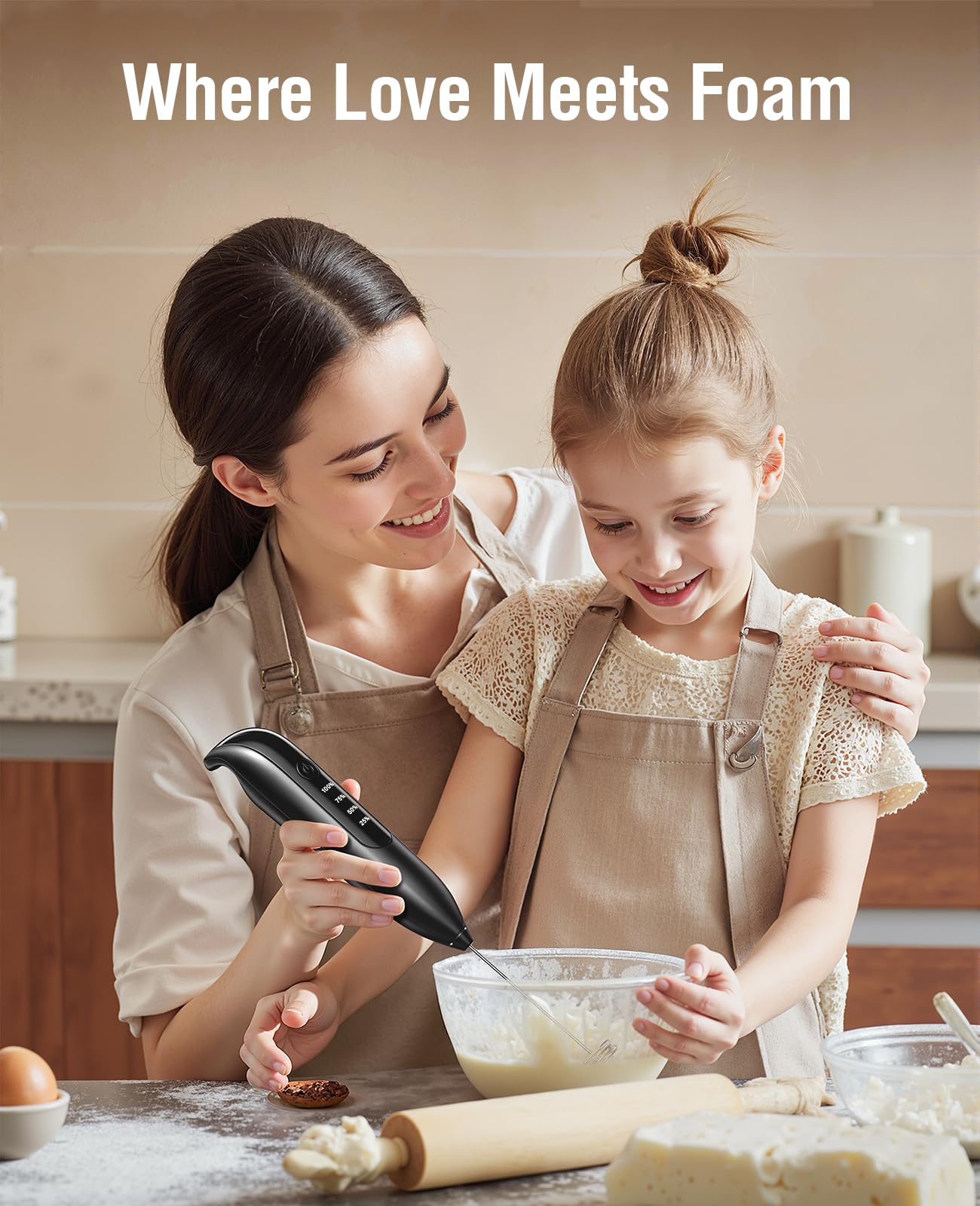 yidianideals Electric Milk Frother: LED&Wireless Charging, 3 Heads 3 Speeds