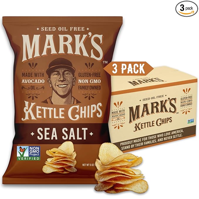 MARK???Kettle Cooked Avocado Oil Potato Chips, Sea Salt ??Seed Oil & GMO Free | Sea Salt, 5 oz (Pack of 3) | Gluten Free, Non-GMO Chips for Clean & Healthy Snacking