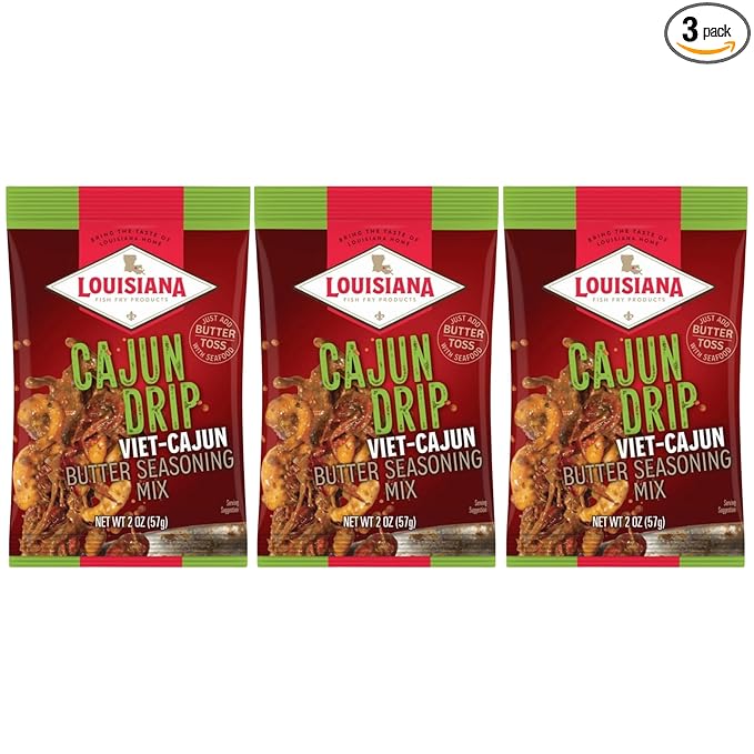 Louisiana Fish Fry Cajun Drip Viet-Cajun Butter Seasoning Mix - Seasoned Butter Sauce for Seafood - 2 oz. Bag (Pack of 3) - Just Add Butter and Toss with Seafood - Add a Burst of Flavor to Your Boiled Seafood with Cajun Drip