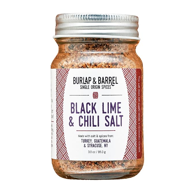 Burlap & Barrel Black Lime & Chili Salt - Savory, Tart, Mildly Spicy - Seasoning Salt for Seafood, Salads & Grilling - As Seen on Shark Tank - 3.0 oz Glass Jar