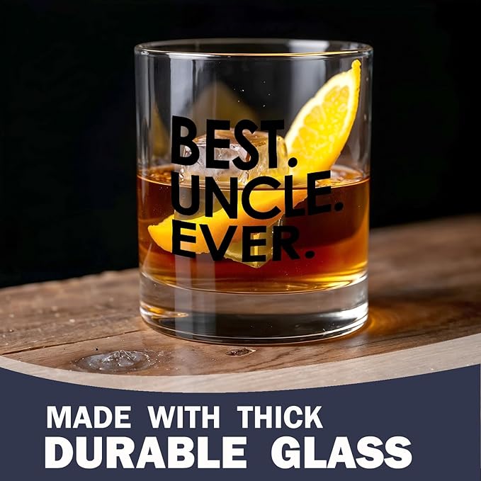Best Uncle Ever Gifts Whiskey Glasses 10 oz, Uncle Gifts from Niece Nephew, Old Fashioned Rocks Glasses for Men Drinking Scotch Bourbon Cocktail Liquor Vodka