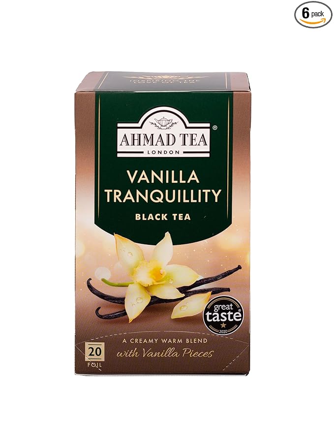 Ahmad Tea Black Tea, Vanilla Tranquility Teabags, 20 ct (Pack of 6) - Caffeinated & Sugar-Free