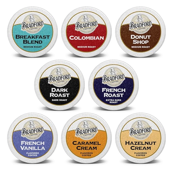 100ct Variety Pack for Keurig K-cups®, 8 Assorted Single Cup Sampler 20% more coffee per cup by Bradford Coffee