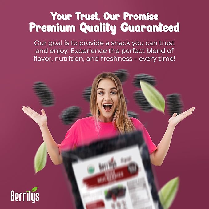 Dried Mulberries, Black, Organic, Berrilys, 3 LB, Dried Mulberry, Non-GMO, Unsulfured, Raw, Healthy Snacking, Great Ingredient for Baking Purposes, Vegan, Natural