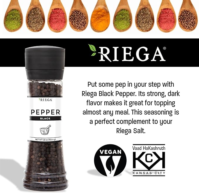 Riega Large Black Pepper Grinder, Bulk Size Holds More Peppercorns, 5.8 Ounce (Pack of 1)