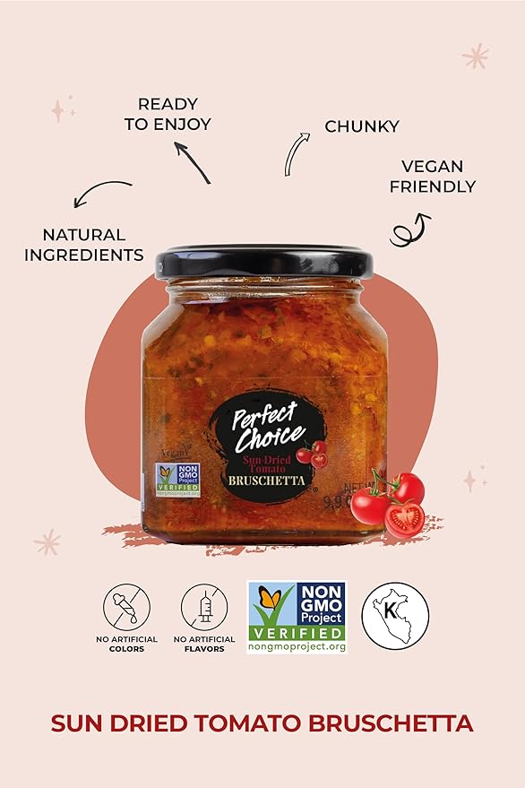 Perfect Choice Variety Pack - Delicious Artichoke Bruschetta, Sun-Dried Tomato Bruschetta & Caramelized Piquillo and Jalapeno peppers - Ready-to-eat - Ideal for Burgers And Sandwiches - Pack of 3
