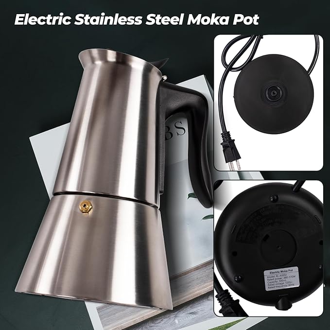 Electric Stainless Steel Moka Pot 6 Cup 300ml Mocha Pot Espresso Maker with Detachable Base Ideal Coffee Maker for Home Italian and Cuban Cafì±?Coffee maker Espresso maker Coffee Pot