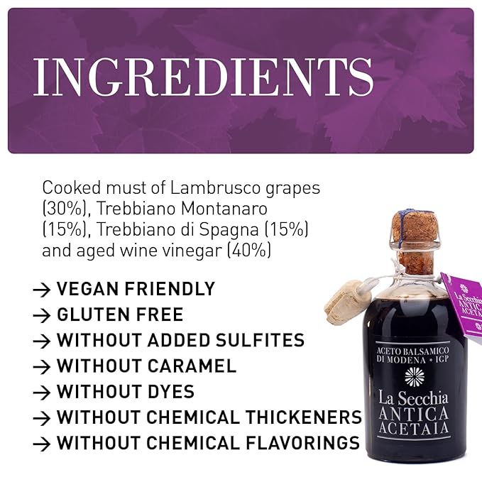 La Secchia - Balsamic Vinegar of Modena PGI "Due Stelle", Aged in 8 Oak Barrels, Medium-Low Density, 250 ml Bottle with Cork Pouring Cap.