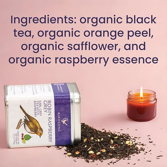 Birdsong Robin Raspberry Grey ??Organic Earl Grey with Raspberry & Citrus, Caffeinated Assam Black Tea, No Sugar, Loose Leaf 3.5 oz