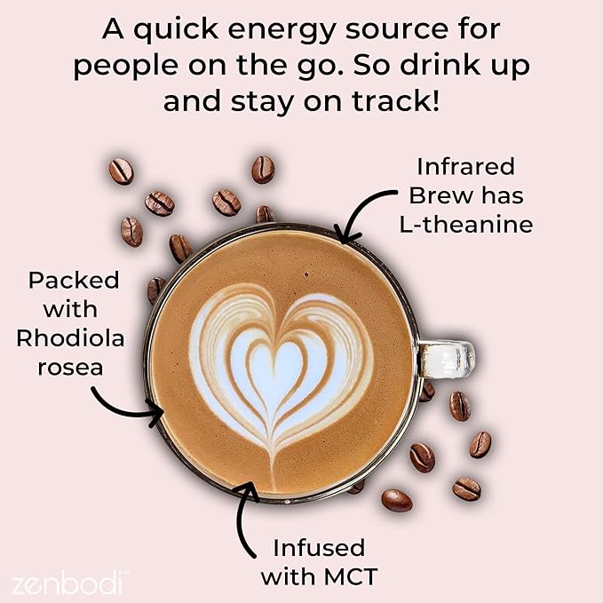 Zenbean Infrared Coffee Brew - 10 Servings Per Travel Pack, Single-Serve Pour-Over, Nootropic with Rhodiola Rosea, Adaptogen for Improved Focus and Energy