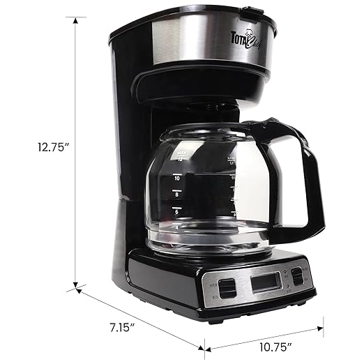 Total Chef Drip Coffee Maker ??12 Cup Programmable Cafe Machine With Glass Pot, Regular & Bold Brew, Autoshut Off Large Water Reservoir, Reusable Filter, Kitchen Appliances For Cafeteria Barista