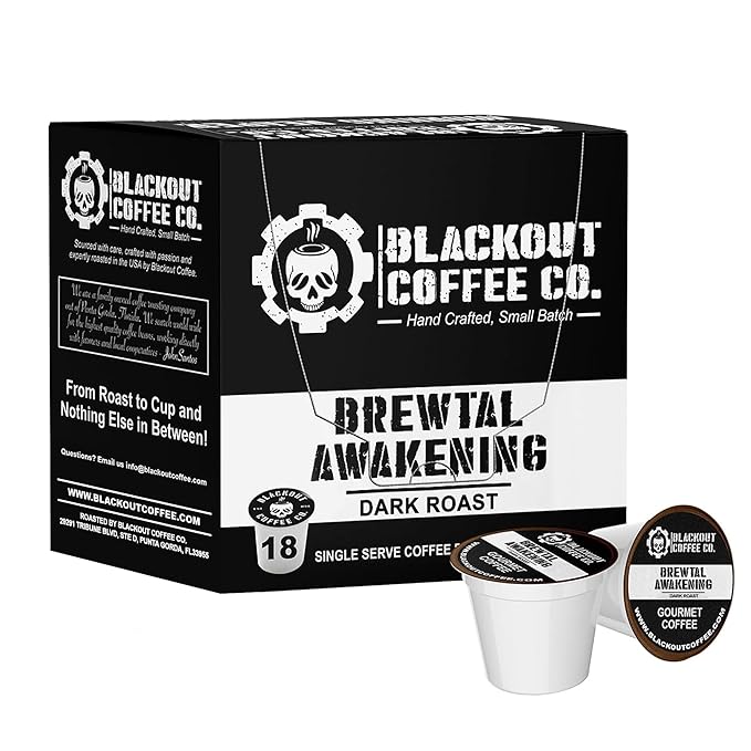 Blackout Coffee Brewtal Awakening Dark Roast Coffee ??HIGH CAFFEINE, Bold & Strong, Fuel Your Mission ??18 Count K-Cup Pods, American Made