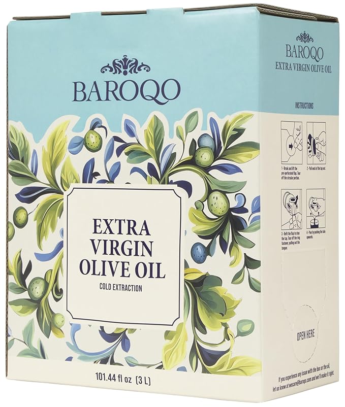 Baroqo Extra Virgin Olive Oil 3L Bag in Box Cold Pressed Olive Oil in Bulk from Greek Koroneiki Olives Robust Fruity Flavor, Fresh EVOO Ideal for Cooking and Salads