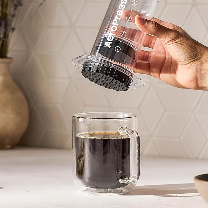 AeroPress Clear Coffee Press – 3 In 1 Brew Method Combines French Press, Pourover, Espresso, Full Bodied Coffee Without Grit or Bitterness, Small Portable Coffee Maker for Camping & Travel, Clear