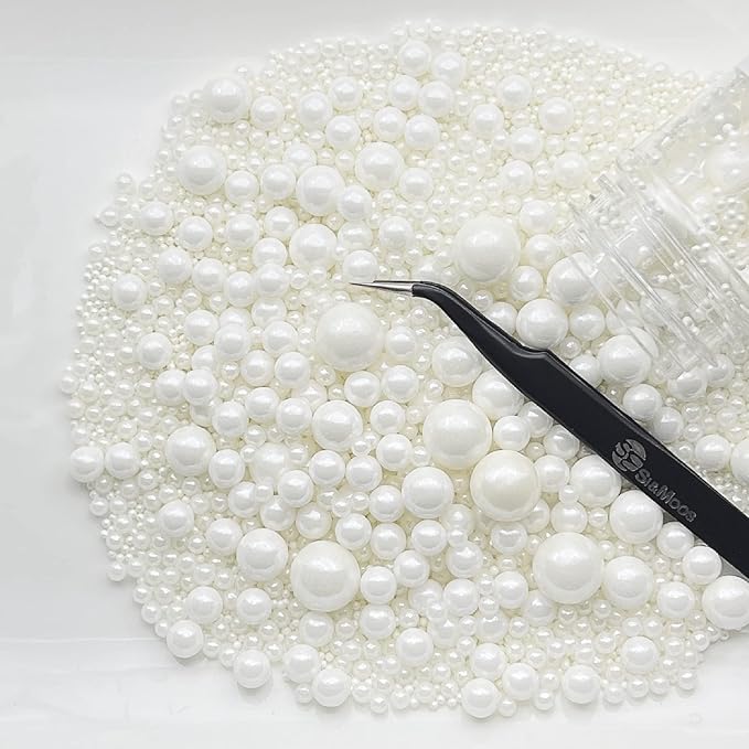 White Edible Pearl Sprinkles for Cake Decorating 5.1 OZ White Edible Pearls Edible Cupcake Decorations Halloween Christmas Cookie Decorations Edible Sugar Pearls for Cakes,Cupcakes Toppers Baby Shower Wedding Supplies with Tweezers