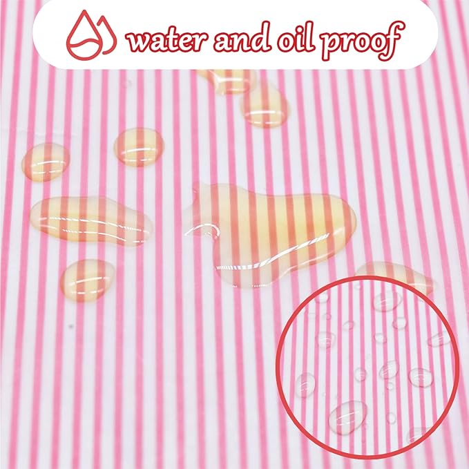 Wax Paper Disposable Food Packaging Greaseproof Paper Used for Packaging Hamburgers Sandwiches Candies and Cakes for Picnics. Line Pattern (100Sheets)