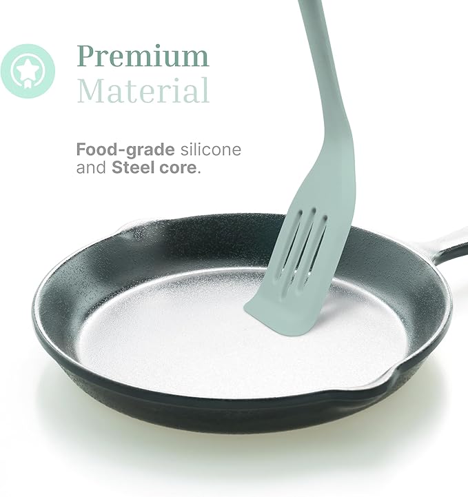 Silicone Slotted Turner Set – 2-Piece Set of Turner Spatulas for Eggs and Pancakes – Kitchen Tools & Accessories with Comfortable Handles, Heat-Resistant Utensils for Cooking and Baking – Pastel Green