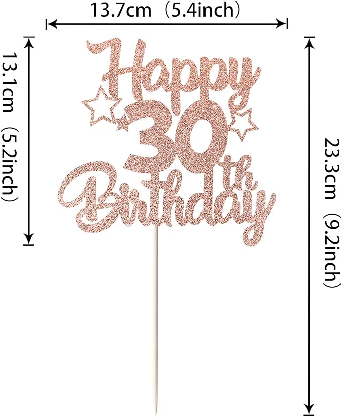 1 Pack Happy 30th Birthday Cake Topper Glitter Heart Star 30 Fabulous Cake Pick Birthday Sign Cake Decorations for 30th Birthday Theme Party Supplies Rose Gold