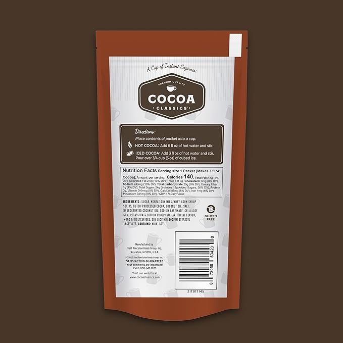 Cocoa Classics Chocolate Supreme Cocoa Mix, Hot Chocolate, Made with Nonfat Milk, Just Add Hot Water, Make Hot or Iced Cocoa, Gluten Free & Kosher Dairy Friendly, 1.25oz Packets (Pack of 36)