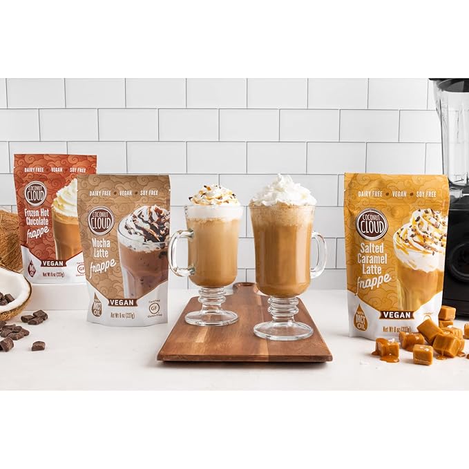 Coconut Cloud Frozen Hot Chocolate | Blended Instant Frappe Iced Cocoa | Add Nut Milk, Ice & Enjoy | Easy, Creamy, Delicious, Tasty Barista Quality. (Vegan, Dairy-Free, Plant Based, Certified Gluten-Free, Women Owned, US Made), 6 Servings
