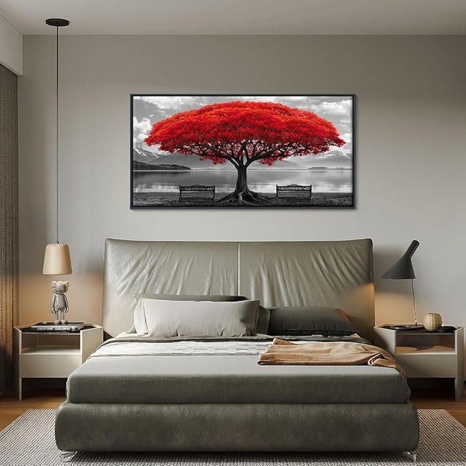 YDYSUNE Red Tree Wall Art - Large Canvas Wall Decor Picture Red Tree Landscape Painting for Living Room Bedroom Office Home Artwork Decoration With Frame 24x48IN