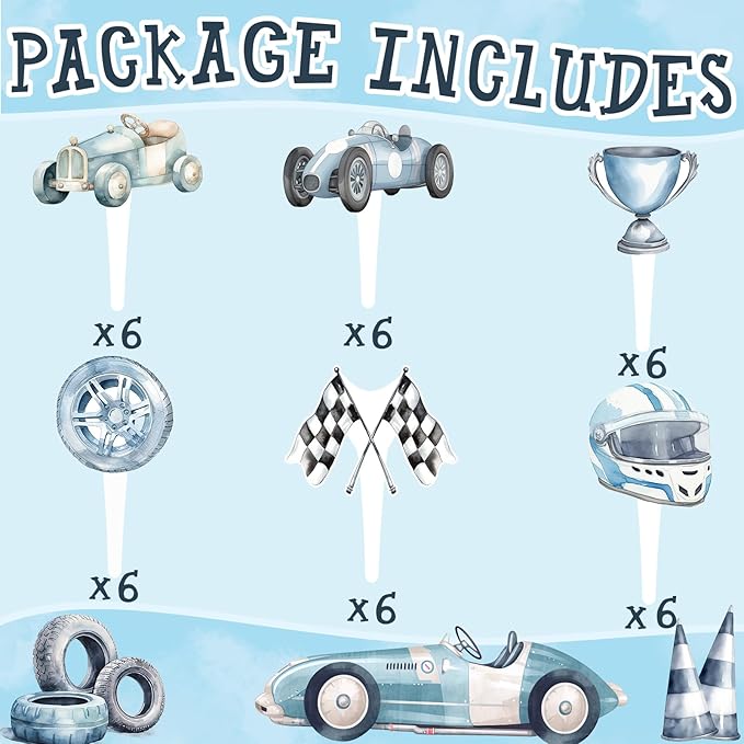 36 Pcs Race Car Cupcake Toppers - Perfect for Race Car Birthday Cupcake Toppers, Baby Shower and Cake Decor