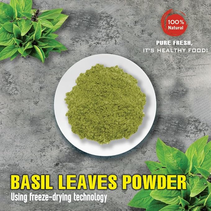 BASIL LEAVES POWDER 2.47 Oz (70g) VIETFARMFOOD: Pure, natural freeze-dried spice made from real vegetables and fruits - perfect for enhancing every meal, from cooking, baking, salads, soups, sauces