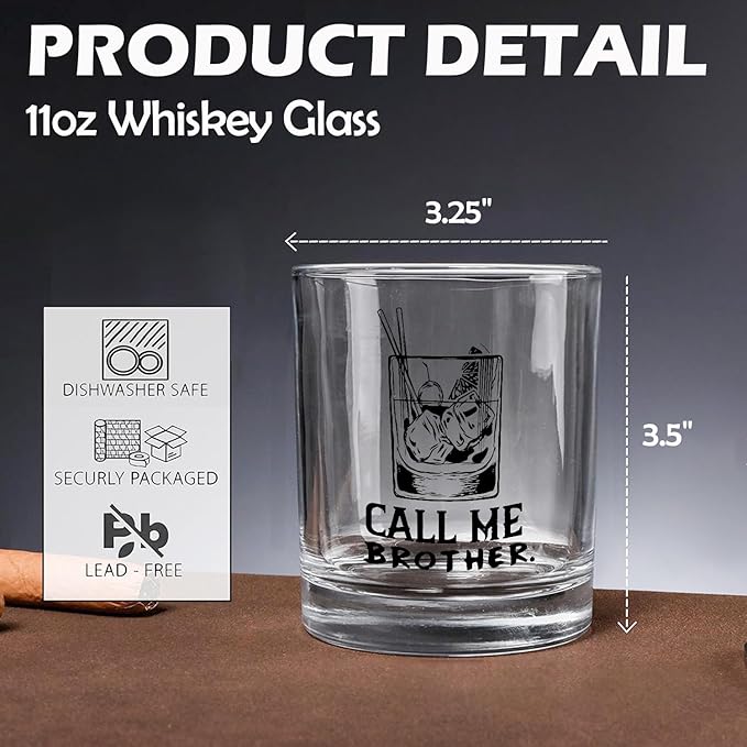 Brother Gifts Whiskey Glasses 10 oz, Gifts for Adult Older Brothers, Funny Old Fashioned Rocks Glasses for Men Drinking Scotch Bourbon Cocktail Liquor Vodka