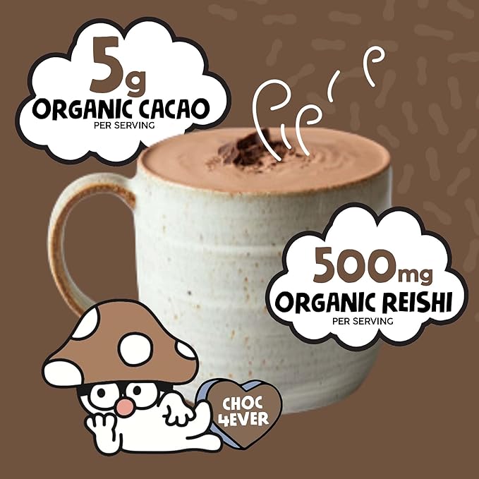 Renude Reishi Cacao – Mushroom Hot Chocolate Mix, Coffee Alternative with Magnesium, Organic Cacao Powder with Reishi for Sleep Support –15 Servings