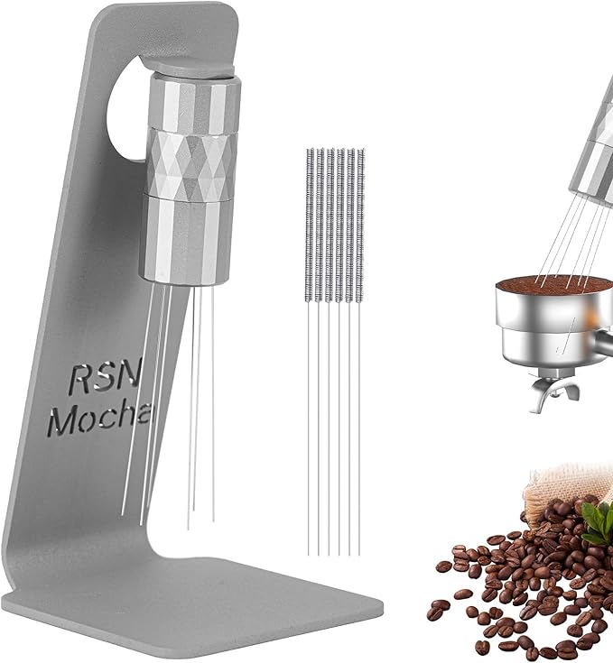 WDT Tool Espresso Distribution Tool,Coffee Distribution Tool with Magnetic Stand, Espresso Accessories with 6 Extra ??.25mm Stainless Steel Needles for Barista (Crystal Silver, ??.25mm)