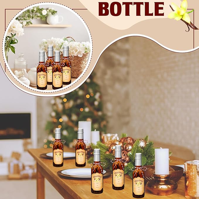 Tioncy 16 Pcs Vanilla Extract Bottles for Homemade Vanilla Jar Glass Bottle with Cap, Shrink Band, Sticker Syrup Gift Food Storage Canister for Bean Sauce Spice(Brown, Silver,5 oz)