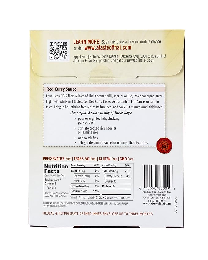 A Taste of Thai Red Curry Paste - 1.75 oz Pack of 6 Ready-to-Use Mix | Flavored with Classic Thai Spices | Use as Rub Marinade Dipping Sauce & More | Non-GMO | Gluten-Free | No Preservatives