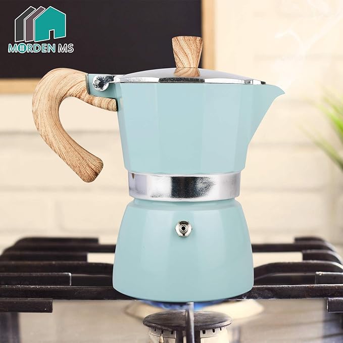 MORDEN MS Moka Pot, Stovetop Espresso Maker 6 Cup/10 OZ Italian Coffee Maker Camping Coffee Pot Manual Cuban Coffee Percolator for Cappuccino or Latte - Blue