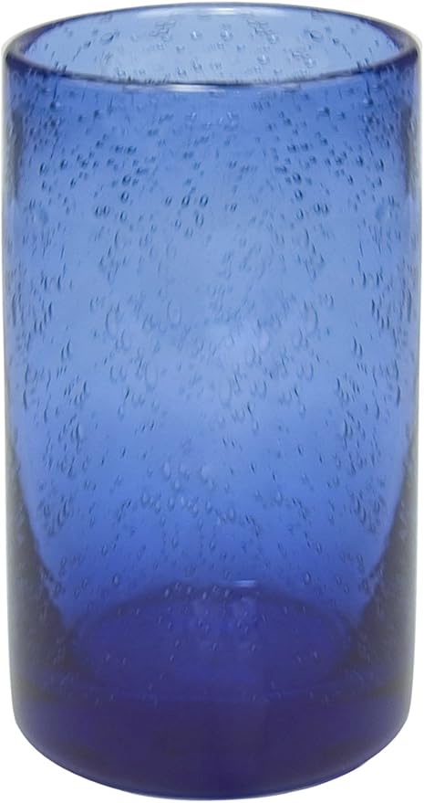 Artland 17oz Highball Tumbler, Set of 4 | Iris Seeded Design, Cobalt Blue | Drinking Glass for Parties and Everyday Use - Mojito, Whiskey, Cocktail | Glassware & Kitchenware Essentials
