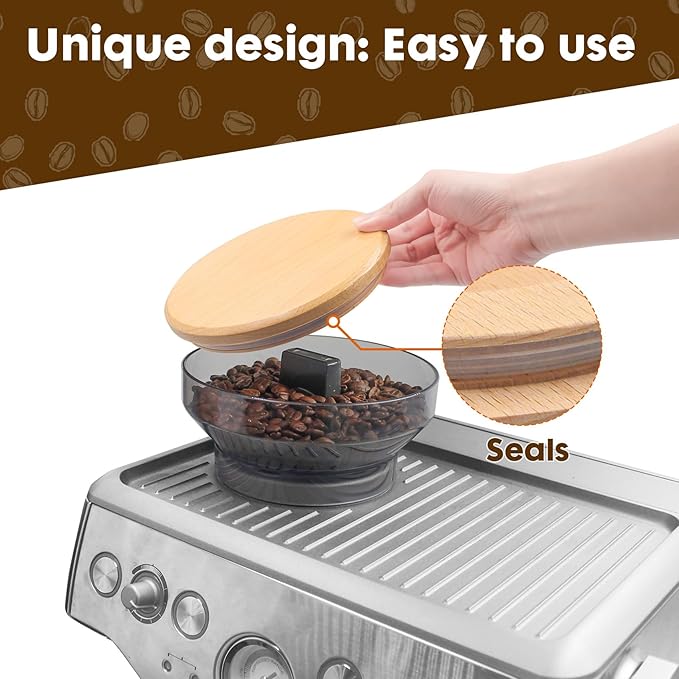 for Breville Barista Express Espresso Machine, Coffee Bean Replacement Lid on Coffee Maker Top Wooden Hopper Lid with Sealing Ring, Espresso Machine Accessories Bean Cover, Beech Wood
